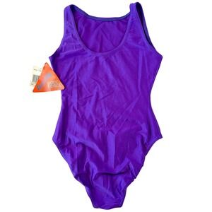 Vintage Body Force Purple One Piece Swimsuit NWT 90s High Cut Athletic Bodysuit